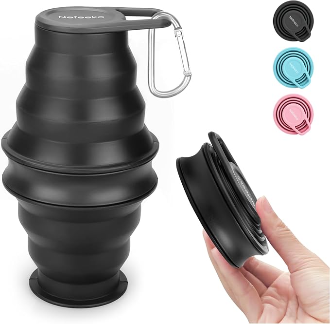 Nefeeko Collapsible Water Bottle, BPA Free Silicone Foldable Water Bottles | 17oz(500ml) Reuseable Water Bottles for Travel Gym Camping Hiking, Portable Leak Proof Sports Water Bottle with Carabiner by Nefeeko