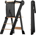 COSYLAND Foldable Toddler Kitchen Stool Helper - Height Adjustable Standing Tower for Bathroom Sink or Kitchen Counter - Step Stool for Toddlers Ages 18 Months to 6 Years Black & Natural | Folding 2-level Height Stand Tower, kids 18M-6Y, 70% pre-assemb... by COSYLAND