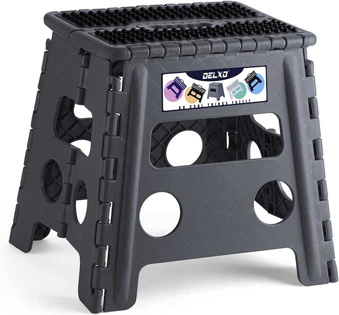 Delxo Folding Step Stool 13 Inch,300 Lbs Step Stool for Adults Dark Grey | Foldable Step Stool 13",Non-Slip Foot Stools with Handle,Lightweight Collapsible stools for Kitchen,Bathroom,Bedroom,Garden by Delxo