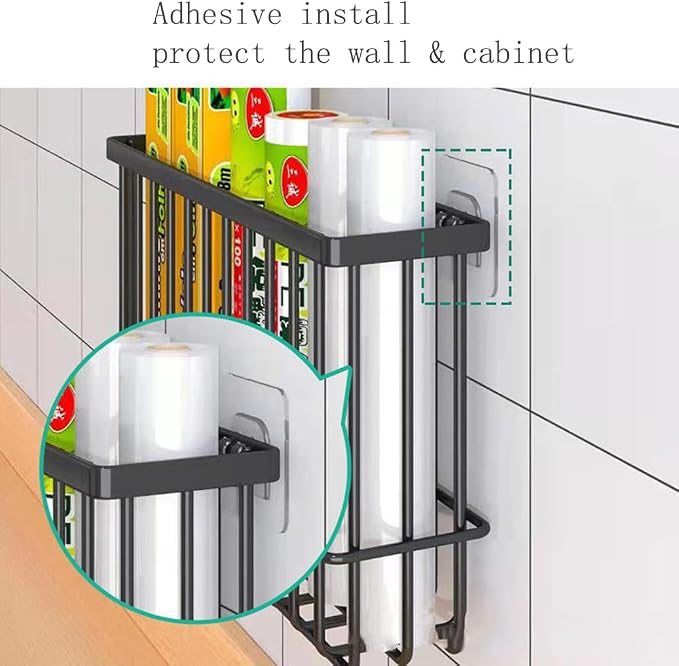 2 Piece Kitchen Cabinet Door Storage Box,Self Adhesive Wall Mounted Storage Boxes,Wardrobe/Bathroom/Refrigerator Small Items Organizer Storage Box (Black) - Image 5