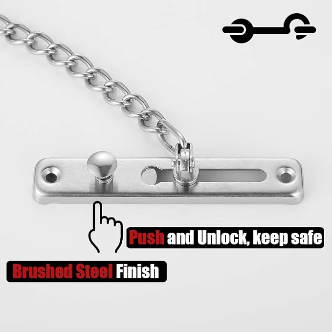 JQK Door Chain Lock, Stainless Steel Door Guard with Spring Anti-Theft Press Lock, Brushed, HDC100-BN - Image 3