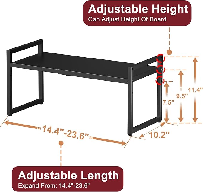 Expandable Kitchen Storage Shelves,110LBS Heavy Duty Metal Garage Shelving Units For Pot Pans Appliance,Adjustable Small Storage Shelf Rack Organizer For Kitchen Countertop Under Cabinet Garage Pantry - Image 2