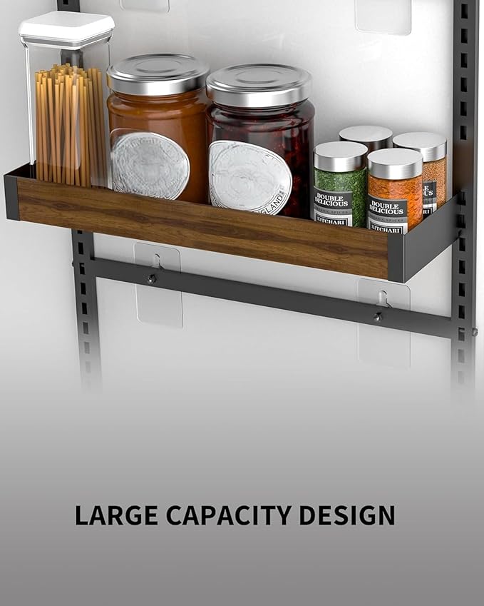 Moforoco Wood 9-Tier Over The Door Pantry Organizer, Wooden Pantry Organization and Storage, Black Hanging Basket Wall Spice Rack Seasoning Shelves, Home & Kitchen - Image 6