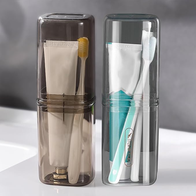 2Pcs Toothbrush Cup Toothbrush Travel Case, Travel Toothbrush Holder Case with Cover Portable Multifunctional Toothbrush Cover, Suitable for Travel Business Camping Bathroom School or Daily Uses by Unknown