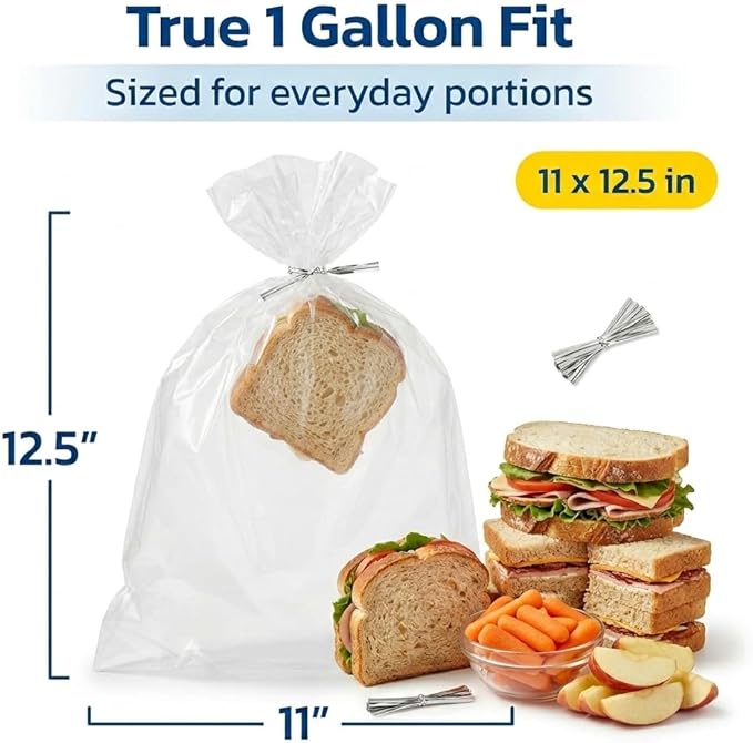 1 Gallon Storage Bags With Twist Ties, 300 Count (4 Packs of 75) | Roomy 11 x 12.5 in baggies for produce, snacks, freezer & pantry; flexible, tear resistant & easy to fill for meal prep - Image 5