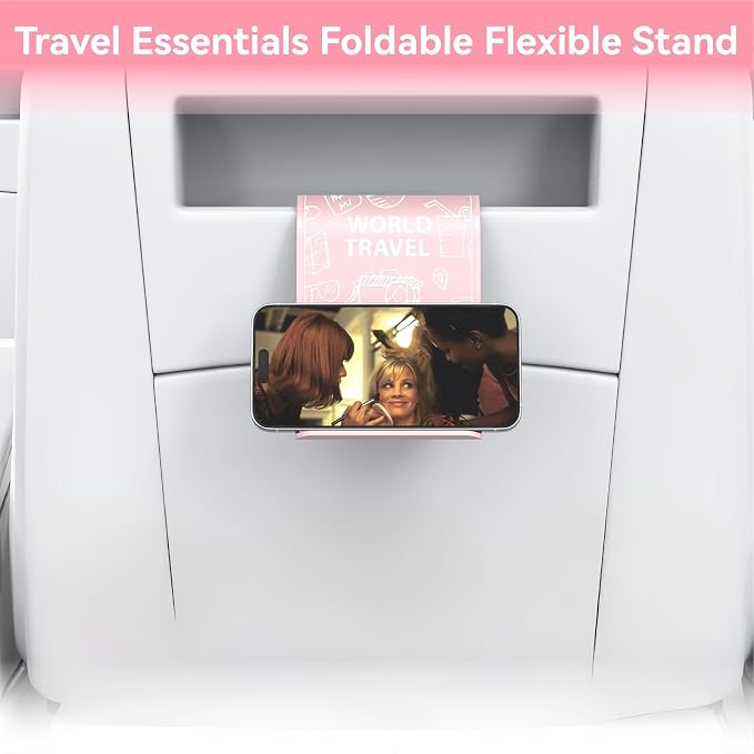 Airplane Phone Holder, Foldable Flexible Silicone Phone Stand | Tablet Mount for Flying, Home Office, Desk and Bedroom, Compatible with iPhone, Smartphones for Hands-Free Viewing, Pink - Image 2