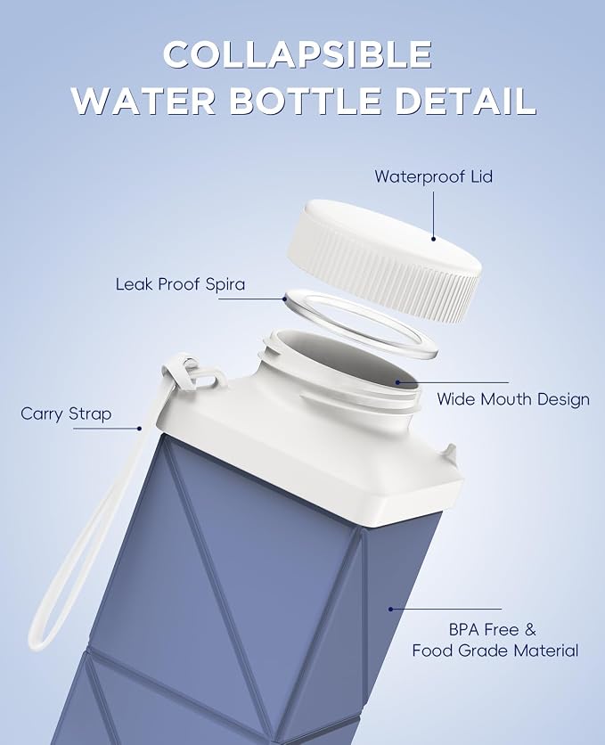 Collapsible Water Bottles 17.4oz(516ML), 2nd Generation Leakproof BPA-Free Travel Water Bottle,Lightweight Reusable Water bottle, Portable for Travel Cycling Camping Sports, DarkBlue,1 Pack - Image 3