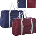 Foldable Travel Duffel Bags 2PCS Tote Carry On Luggage Spirit Airlines Personal Item Sports Gym Weekender Overnight Bags for Women and Men (Red+Blue) by INVODA