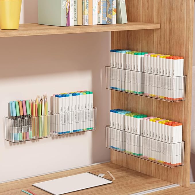 2Pack Wall Mount Pen Holder,Marker Stationery Organizer,Makeup Storage | No Drill,Heavey Duty Adhensive Tape, Clear Wall Storage for Office, Medicine Cabinet Door Organizer Storage, Floating Shelves - Image 6