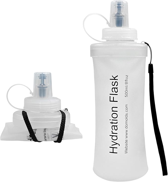 FR Collapsible Soft Hydration Flask 500ml TPU Portable Sports Water Bottle, Outdoor Running Cycling Fitness Hydration Bag with Leak-Proof Bite Valve and Lanyard(White) by FR