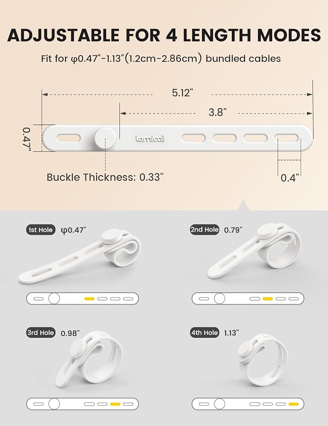 Lamicall 10 Pack Silicone Cable Ties Cord Organizer - Elastic Wire Straps | Locking Buckle Adjustable Charger Management, Travel Must Haves, Desk Home Office Workspace Accessories, Dorm Room Essentials - Image 5