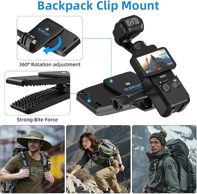 4 in 1 DJI Osmo Pocket 3 Accessories Kit,Quick Release Chest Mount Harness/Quick Release Head Strap Mount/ 360°Rotating Wrist Strap/Quick Clip Mount with Expansion Adapter (Set 1) - Image 5