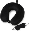 RAINFLOW Travel Neck Pillow Set - Black Memory Foam Cushion with Eye Mask | Airplane Pillow with Removable Washable Cover for Long Flights, Plane Sleeping, Neck Support and Travel Essentials by Unknown