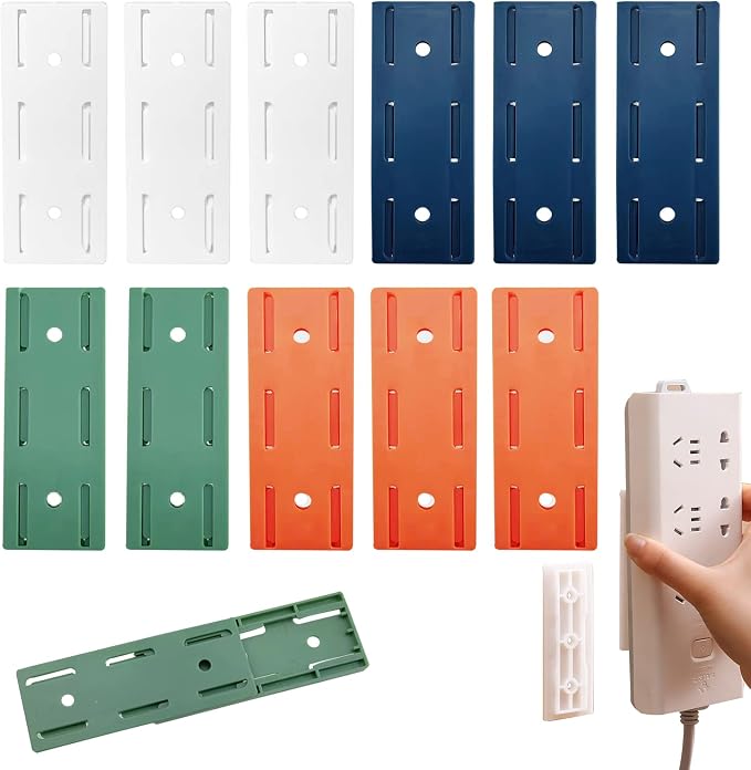 12 PCS Adhesive Punch Free Socket Holder, Self-Adhesive Desktop Socket Fixer, Power Strip Holder Fixator, Wall Mount Cable Management by Kukiwhy