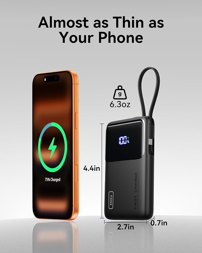 INIU 10000mAh Portable Charger, Smaller 45W Fast Charging Travel Power Bank | Flight-Safe for Travel, Built in USB C Cable, LED Display, Battery Pack for iPhone 17 16 Pro, Samsung S26, iPad etc - Image 2