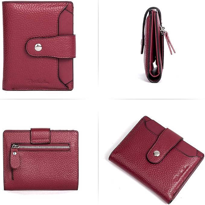 BOSTANTEN Leather Womens Wallet Small RFID Blocking Credit Card Holder | Removable ID Window, Zipper Coin Pocket, Bifold, Minimalist, Fits Small Purses, Daily Use, Ladies Gifts, Red - Image 3