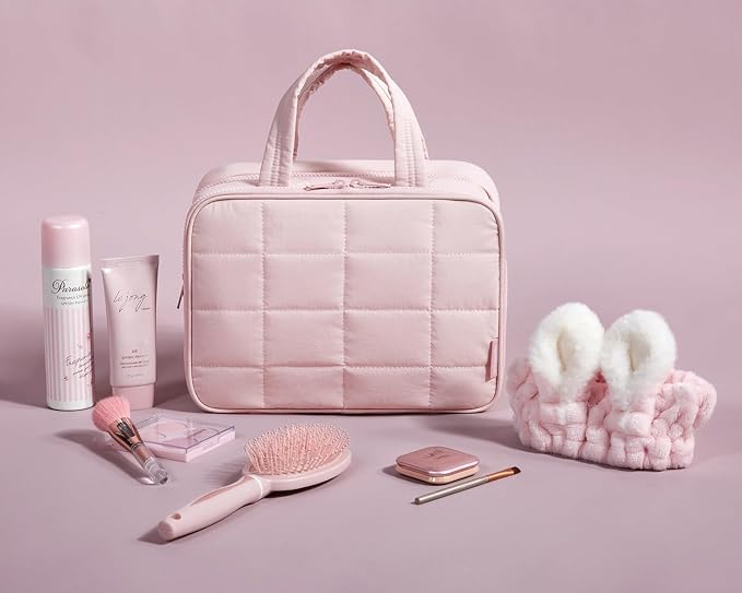BAGSMART Travel Toiletry Bag with Jewelry Organizer, Hanging Travel Bag for Toiletries, Puffy Makeup Cosmetic Bag Organizer, Carry-on Travel Accessories Essentials, Pink-M - Image 7