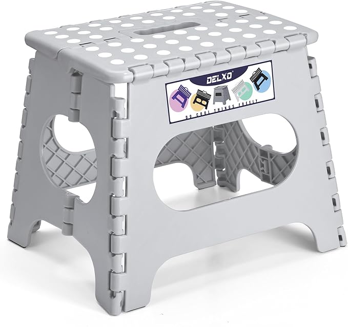 Delxo Folding Step Stool 11 Inch,300 Lbs Step Stool for Kids & Adults Grey | Foldable Step Stool 11",Non-Slip Foot Stools with Handle,Lightweight Collapsible stools for Kitchen,Bathroom,Bedroom,Garden by Delxo