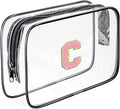 Clear Toiletry Bag,Portable Travel Toiletry Bag,Chenille Letter Cosmetic Bag with Zipper,Waterproof Makeup Bag,Cosmetic Storage Organizer for Women Men,Travel Essentials (Black,C) by Fodofodo