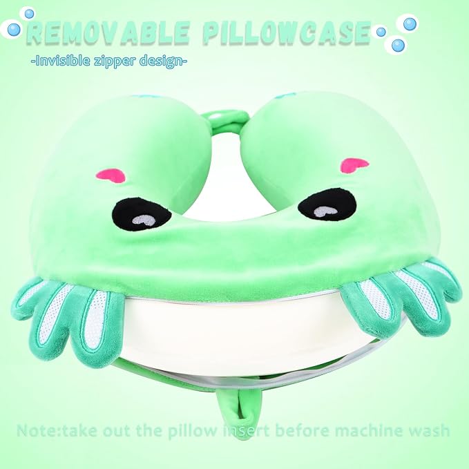 Travel Pillow, Kids Travel Pillow with Sleep Eye Mask Soft Memory Foam Kids Neck Pillow for Boys & Girls, Travel Accessories for Car Airplane Traveling - Green Axolotl - Image 4