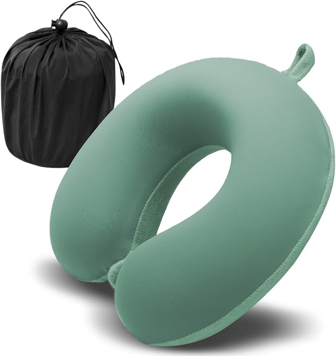 Travel Pillow, Memory Foam Neck Pillow for Traveling, U Shape Airplane Portable Flight Pillow Adult Travel Neck Pillow for Plane Train Car Home Office (Green) by Unknown