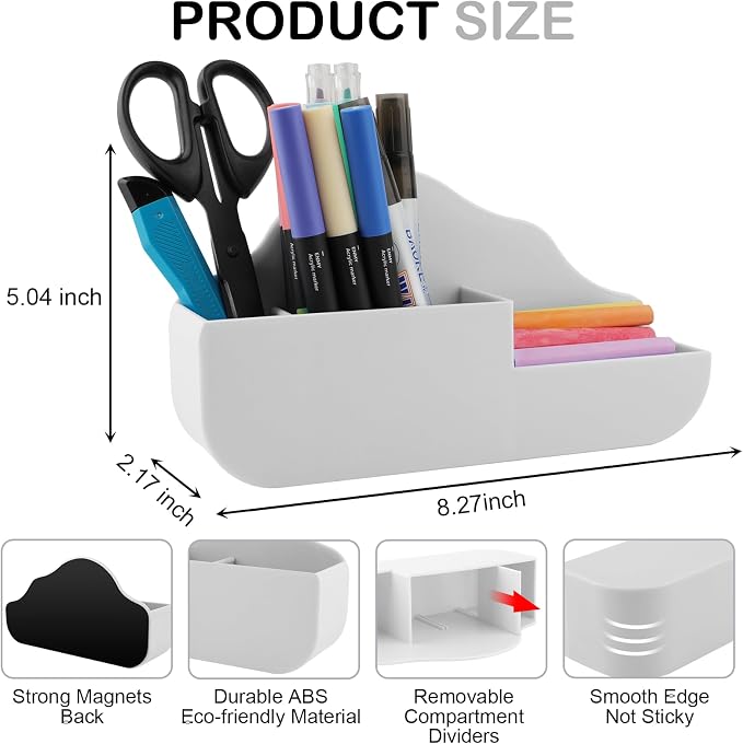 KITANIS Cloud Style 3 Compartment Magnetic Dry Erase Marker Holder, Pen Pencil Organizer for Refrigerator, Whiteboard, Locker Accessories - Image 2