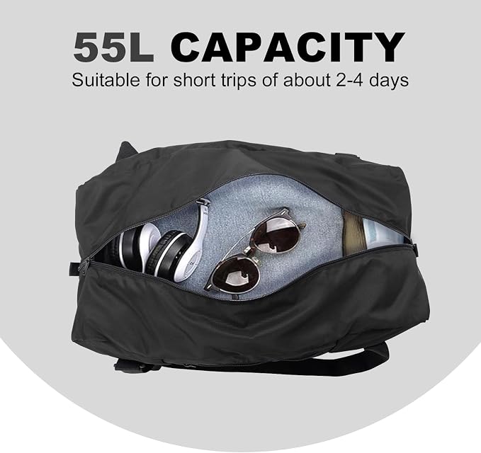 HOLYLUCK Foldable Travel Duffel Bag Luggage Great for Gym - Large Black - Image 5