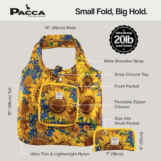 Pacca Packable Tote Bag Travel Shopping Bag Foldable Tote Bag for Travel, Grocery, Beach, Cruise Ultra Light Tote - Image 3