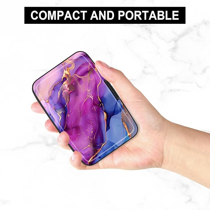 Card Holder Credit Cards Holder for Women RFID wallet women Business Card Holder Wallet Mini Aluminum Card Wallet RFID Blocking Slim Metal Hard Card for Women, Marble Patterns - Image 5