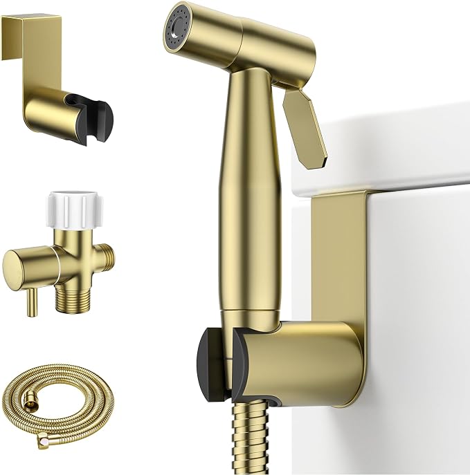 Arofa Handheld Bidet Sprayer, Bidet Attachment for Toilet, Brushed Gold | Adjustabel Water Pressure, Leak-Free Hose, Fits Two-Piece Toilets, Feminine/Baby/Pet Wash, Cloth Diaper Rinse, Easy Install by AROFA