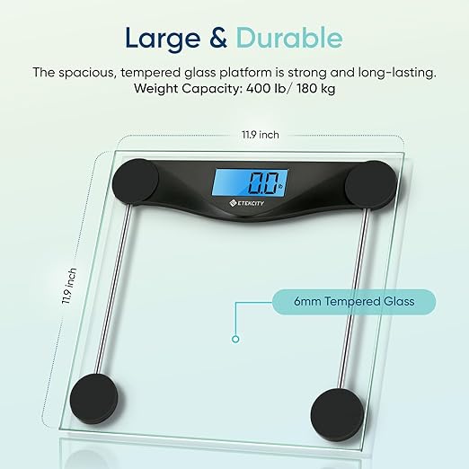 Etekcity Digital Body Weight Bathroom Scale, 6mm Tempered Glass, Black | 400 Pounds Capacity, Large Blue LCD Backlight Display, High Precision Measurements for Home Bathroom Use - Image 4
