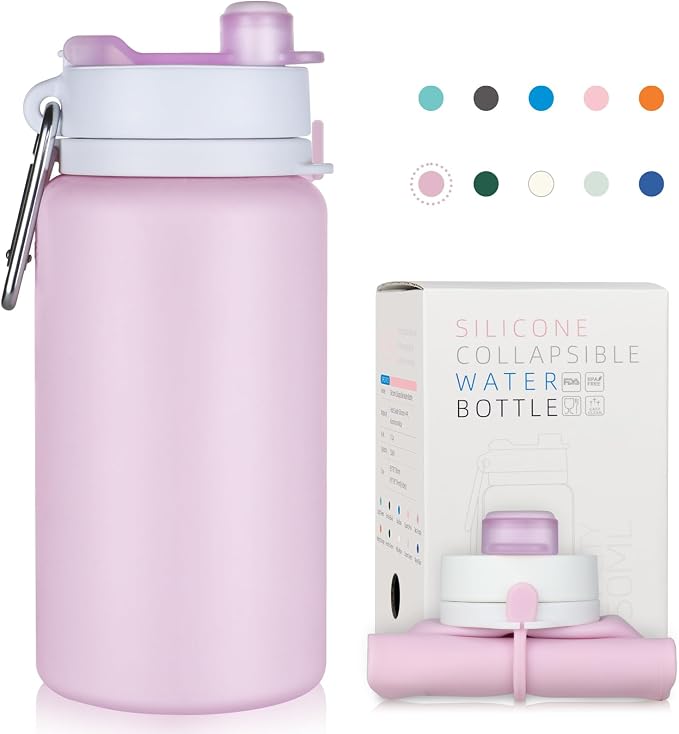 PLTCAT Collapsible Water Bottle, 19oz Foldable Bottle BPA Free Reusable Lightweight Leak-Proof Travel Silicone Water Bottle for Travel, Gym, Hiking, Office, Camping by PLTCAT