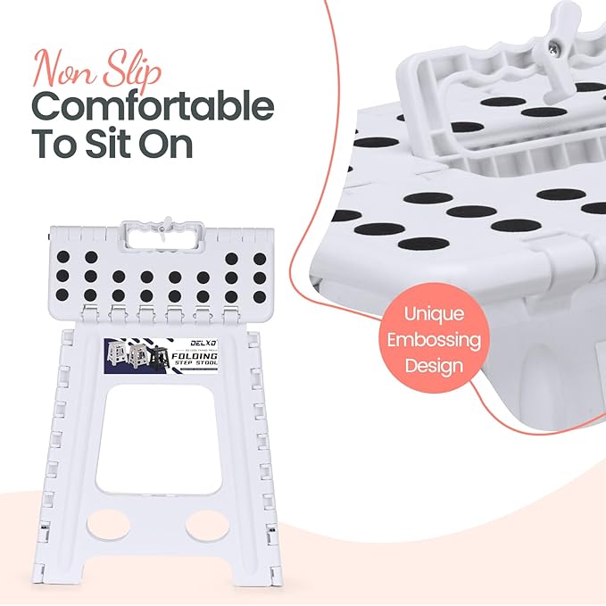 Delxo 16 Inch Folding Step Stool,Foldable Step Stool for Adults White | Step Stool with Safety Lock,Portable Collapsible Step Stool,Non-slip Folding Stools for Kitchen Bathroom Bedroom Garden 1PC - Image 3