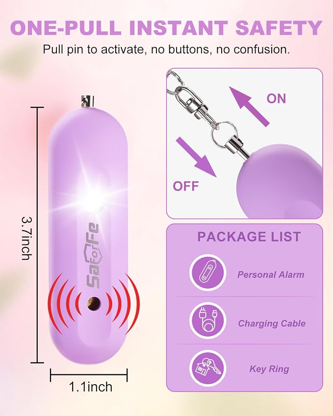Personal Safety Alarm for Women - Waterproof Rechargeable Security Alarm - 140dB Extra Loud Siren with SOS Strobe Light - Self Defense Keychain for Women Girls Teens Seniors - Image 5