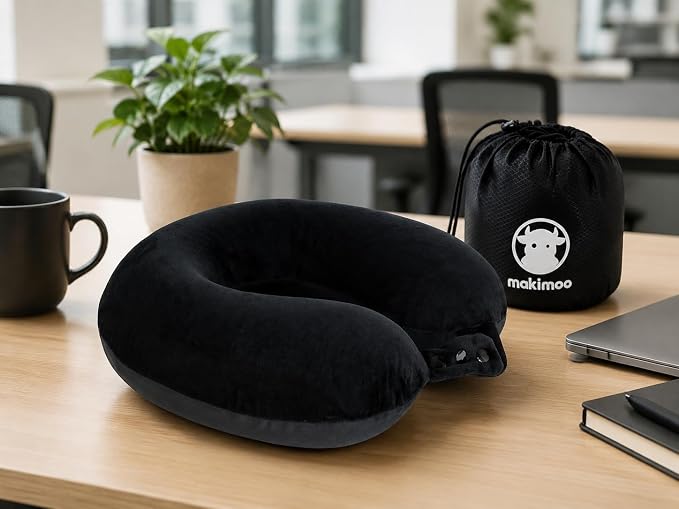 Travel Neck Pillow, Top Memory Foam Pillow for Head Support, Ideal for Airplanes, Cars, and Home Recliners, Adjustable and Soft (Black) - Image 8