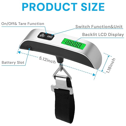 Luggage Scale Travel Digital, 110lb Travel Scale, Backlit LCD | 4-Unit Switching, Portable Suitcase Weight Scale for Luggage, Backpacks & Packages – High Accuracy, Battery Included - Image 2