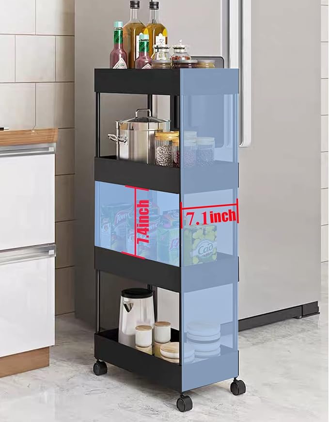 4 Tier Slim Rolling Utility Kitchen Cart Bathroom Organizer for Narrow Places Multipurpose Storage Shelve Mobile Trolley for Bedroom Laundry Office Restaurant Garage Pantry (Black) - Image 6