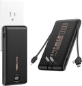 VEEKTOMX Portable Charger with Built-in Cables and AC Wall Plug, 10000mAh | Pocket-Size Travel Power Bank with USB-C and Micro-USB Cables for up to 4 Devices Including iPhone, iPad, Samsung, jet black by VEEKTOMX