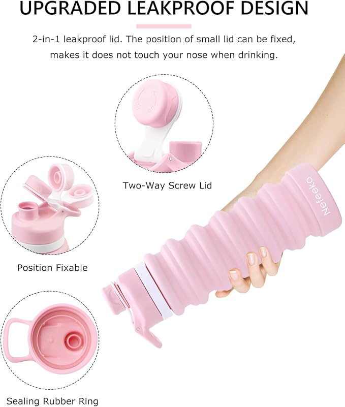 Nefeeko Collapsible Water Bottle, 26oz Silicone Foldable Water Bottles | Leakproof BPA Free Travel Water Bottles with Carabiner,Portable Sport Water Bottles for Camping,Hiking Outdoor Indoor Sport - Image 4