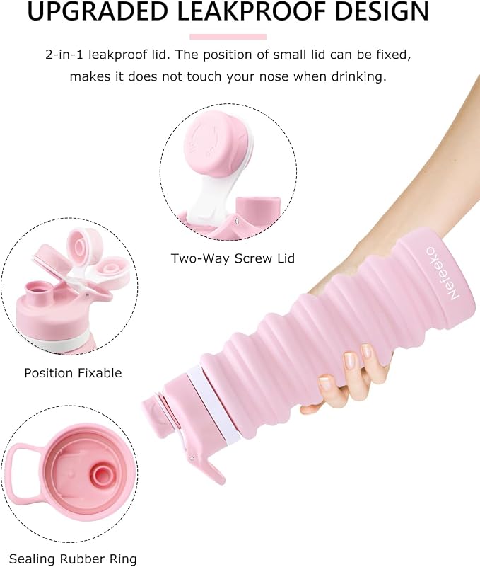 Nefeeko Collapsible Water Bottle, 26oz Silicone Foldable Water Bottles | Leakproof BPA Free Travel Water Bottles with Carabiner,Portable Sport Water Bottles for Camping,Hiking Outdoor Indoor Sport - Image 4