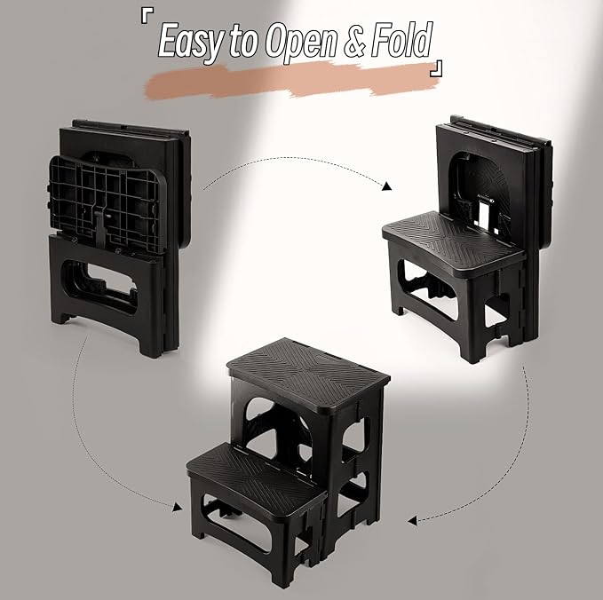 2 Step Stool Foldable, Non-Slip Steps, Folding Step Stool for Adults & Kids, Plastic Stool Pool Ladder, Collapsible Stools 2 Step Ladder for Kitchen Toilet Bedroom Office RV, Holds 330 lbs - Image 8
