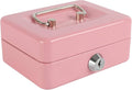 xydled Locking Steel Mini Cash Box with Removable Coin Tray and Key Lock for Kids, 4.92" x 3.74" x 2.36",Pink | Steel Cash Box with Key Lock, Removable Tray & Carry Handle, for Office, Retail, Home, and Money Storage, 4.9" x 3.7" x 2.4" by xydled