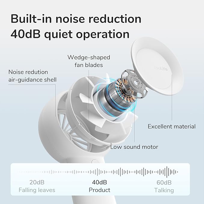 JISULIFE Portable Handheld Turbo Fan Rechargeable 4000mAh 5-Speed (White) | Up to 16H max cooling, Personal Battery Powered Pocket Fan for Travel/Outdoor/Vacation/Concerts, Birthday Gifts for Women - Image 7