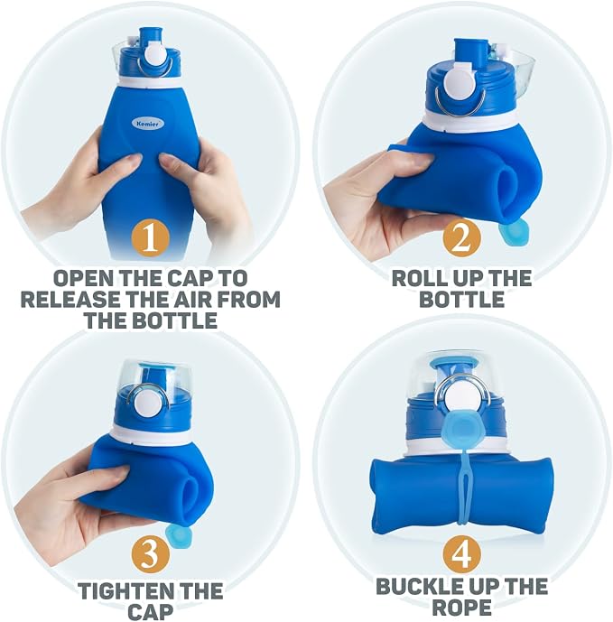 Collapsible Silicone Water Bottles-750ML,Medical Grade,BPA Free Travel Water Bottle Can Roll Up,26oz,Leak Proof Foldable Sports & Outdoor Water Bottles - Image 6