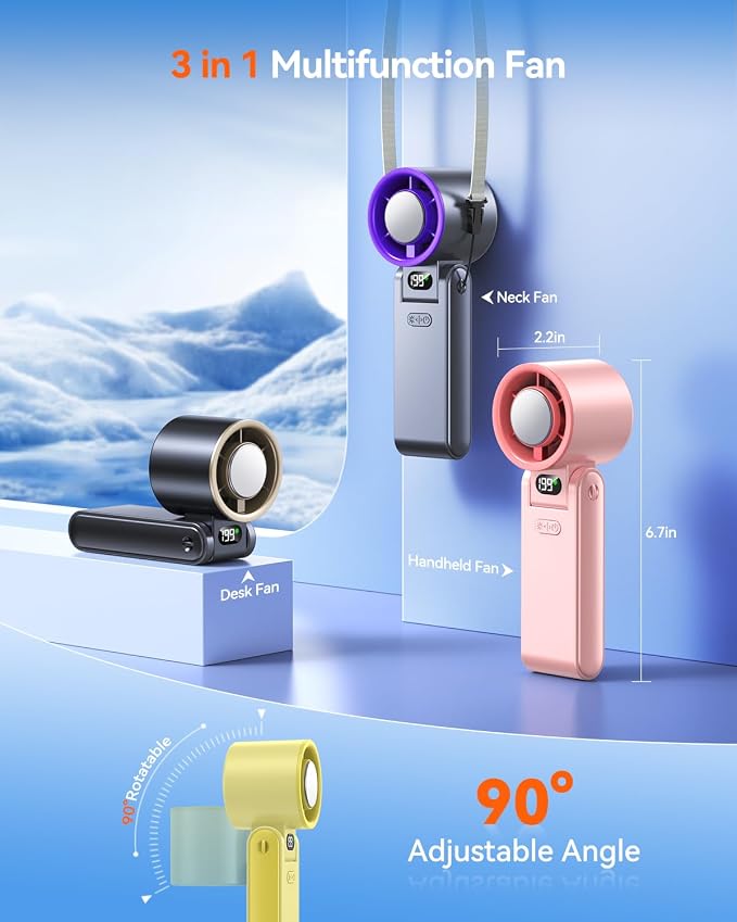 Portable Handheld Fan with Ice Cooler, 199 Speed Personal Fan,5500mAh Rechargeable,20H Cooling Time,20000 RPM Powerful Motor, Summer Essential for Travel/Outdoor/Office, Yellow - Image 6