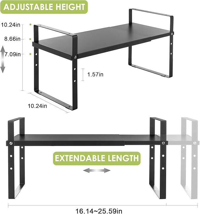 Across-Star Expandable Cabinet Shelf Organizer Rack, Stackable Kitchen Counter Storage Shelves Stand, Adjustable Height Pantry Shelf Spice Rack - Image 5