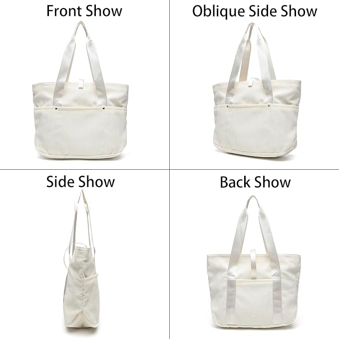 Corduroy Tote Bag Womens Foldable Purses and Handbags for Work Travel - Image 3