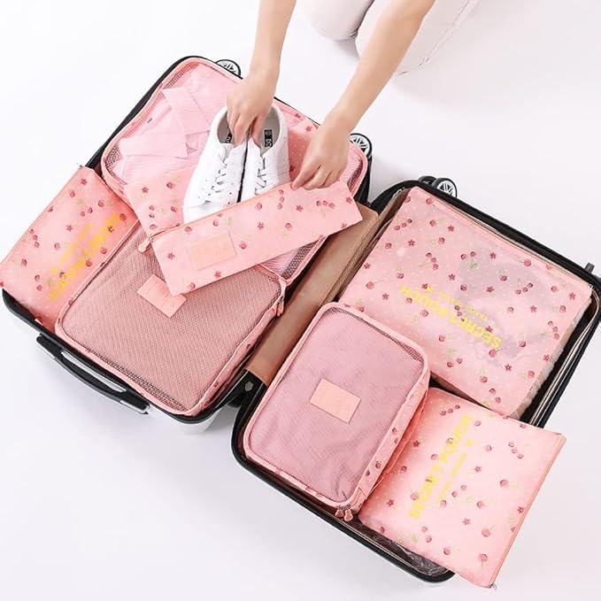 Packing Cubes for Suitcases - 7 Pieces,Light Packing Cubes for Travel, Suitcase Organizer Bags Set, Luggage Organizers for Suitcase, Water-Resistant Travel Essentials, Pink Cherry - Image 5