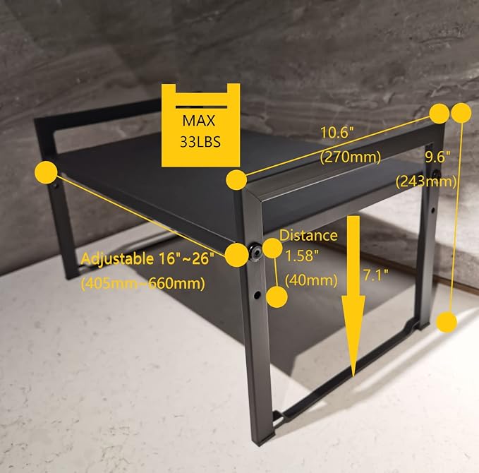Expandable Cabinet Shelf Organizer 16-26" L Stackable Kitchen Counter Shelf Sink Rack Countertop Storage Black (Wide 10.6”D) - Image 3
