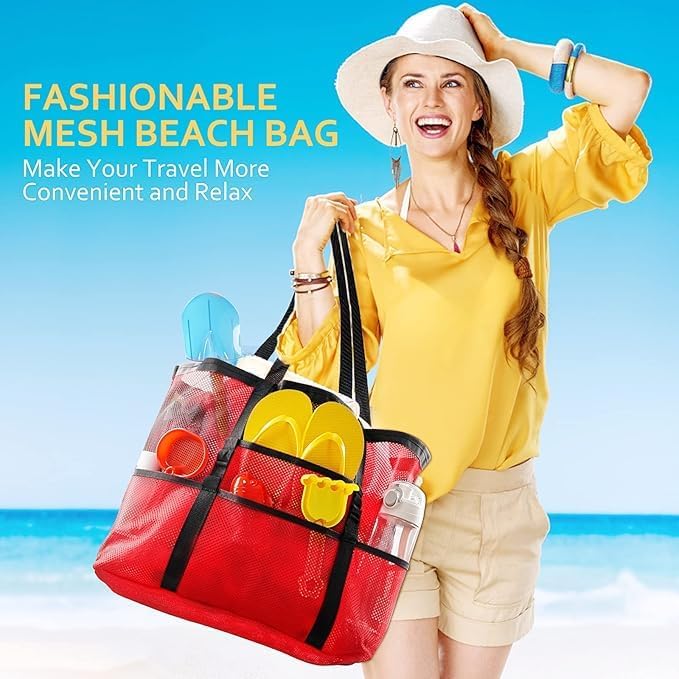 SRISE Mesh Beach Bag - Large Beach Tote Bag for Family Beach Bag for Toys & Vacation Essentials - Image 7